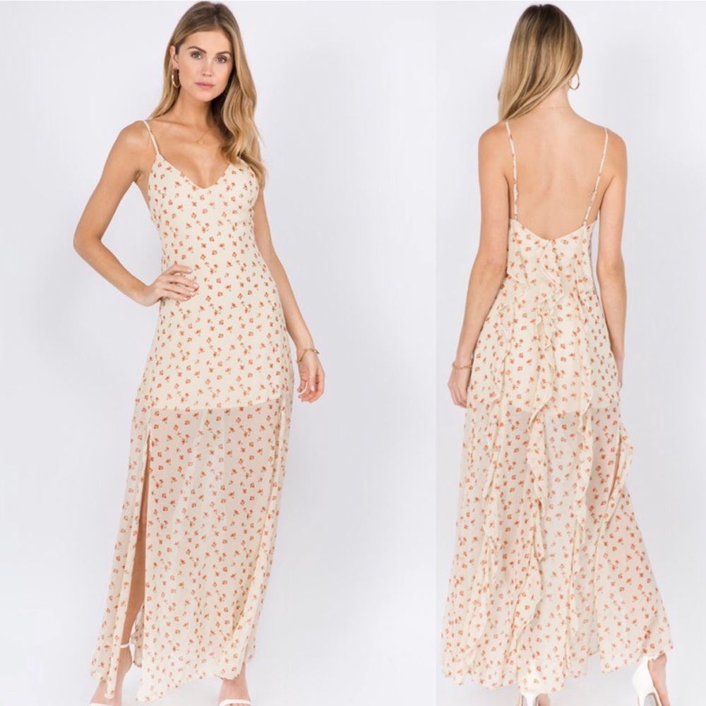 Yellow Floral Summer Maxi Dress With Back Ruffle - Picture 4 of 13